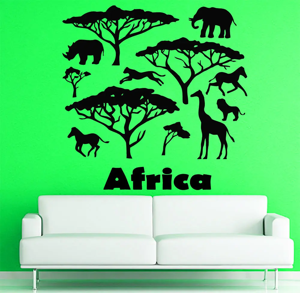 Africa Animal Vinyl Wall Decal Wild Animals Elepant Horse Tree Mural Art Sticker Bedroom Living Room Home Decoration | Дом и сад