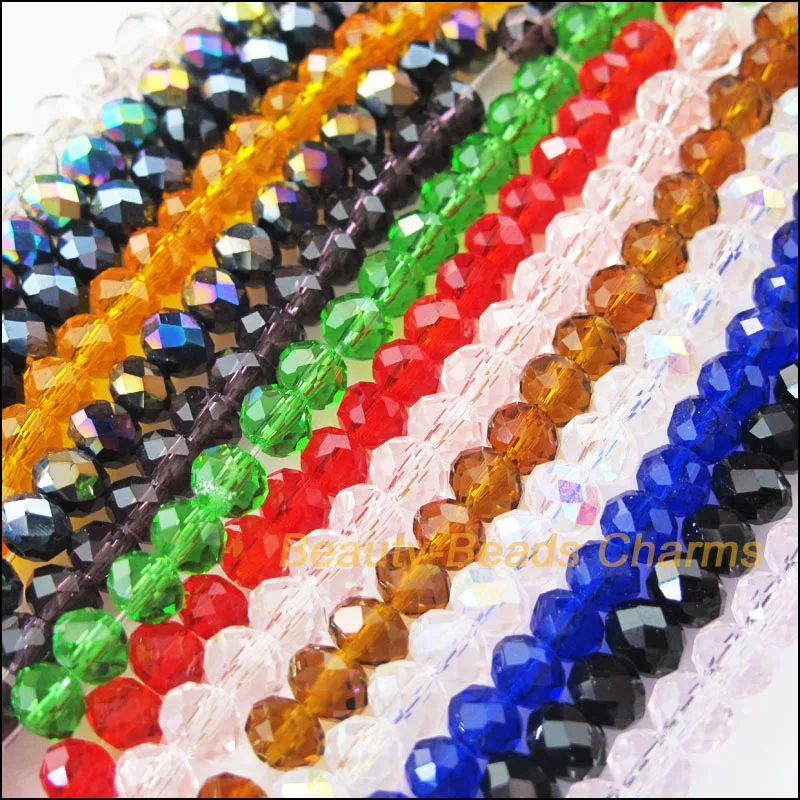 

50Pcs Faceted Round Flat Glass Crystal Spacer Beads Charms Mixed Colors 6mm