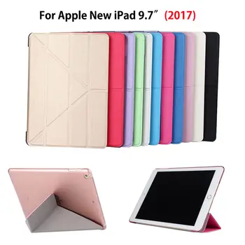 

Luxury Cover Stand Tablet Case For Apple New iPad 9.7" 2017 A1822 A1823 Funda Silk Felt Leather+Hard PC Case three fold Flip
