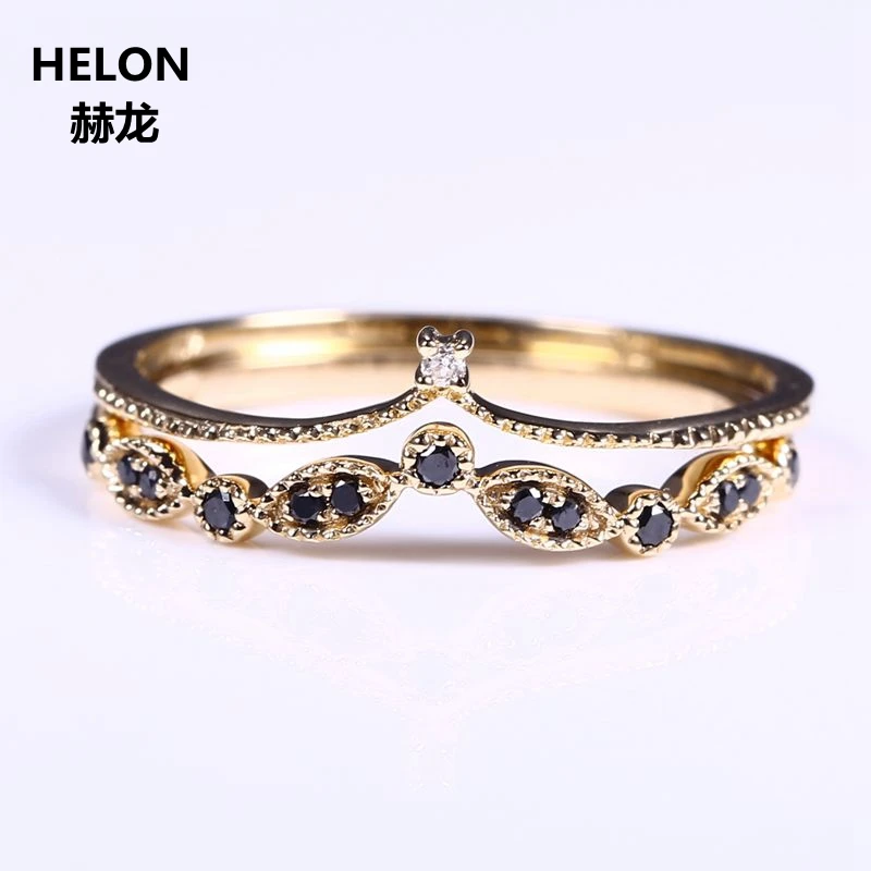 Два кольца, 14 к, желтое золото, белый, черный, натуральный бриллиант, обручальное кольцо, набор, Женское кольцо, v-образная форма, тонкая, милая, романтичная