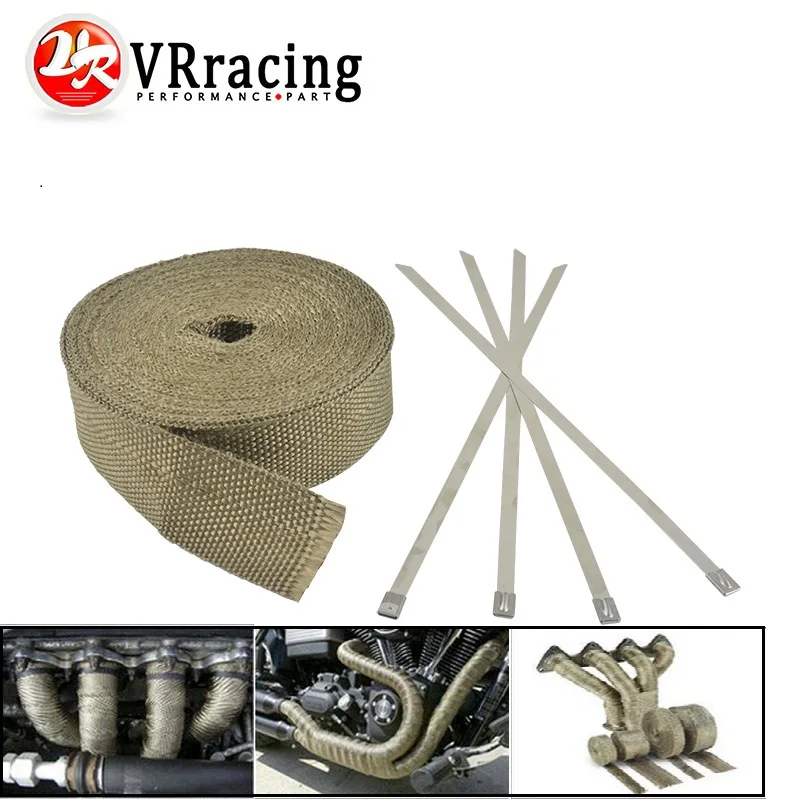 5CM X 10M Titanium Lava Exhaust Header Pipe Heat Wrap 1 Roll Stainless Ties Kit