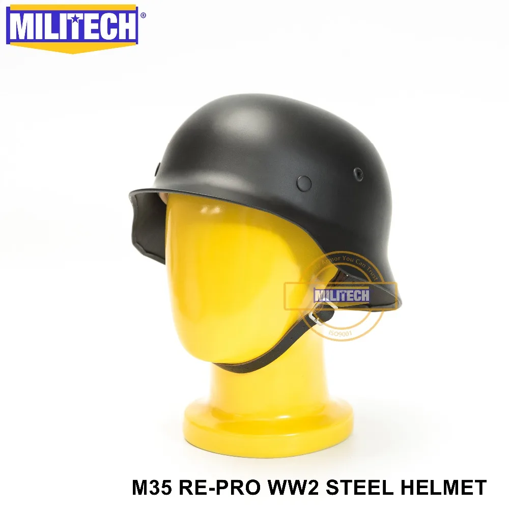 MILITECH Черный WW2 Немецкий M35 Стальной шлем WW II M35 немецкий шлем защитный шлем для мотоцикла черный шлем для мировой войны 2 Repro шлем