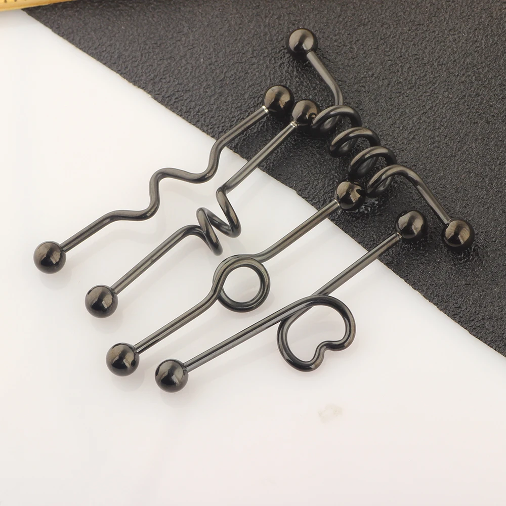 JUNLOWPY 14G Stainless Steel  Industrial Barbell Cartilage Earring Body Piercing Jewelry 1 1/2"(38mm) Heart Wave Circle