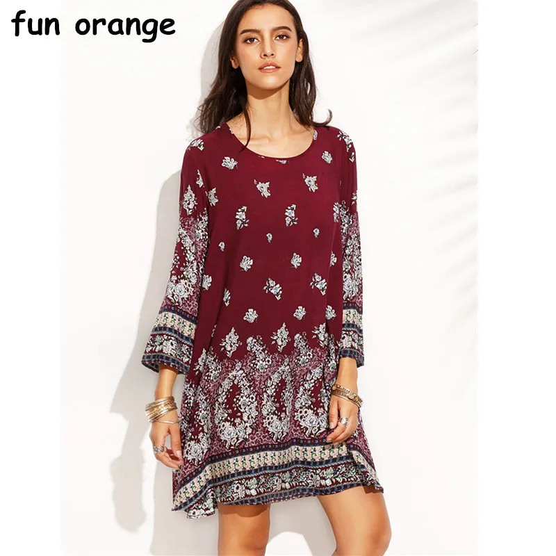 Fun Orange Sexy Retro Dress Women Boho Hot Sell Ladies Dress 2018