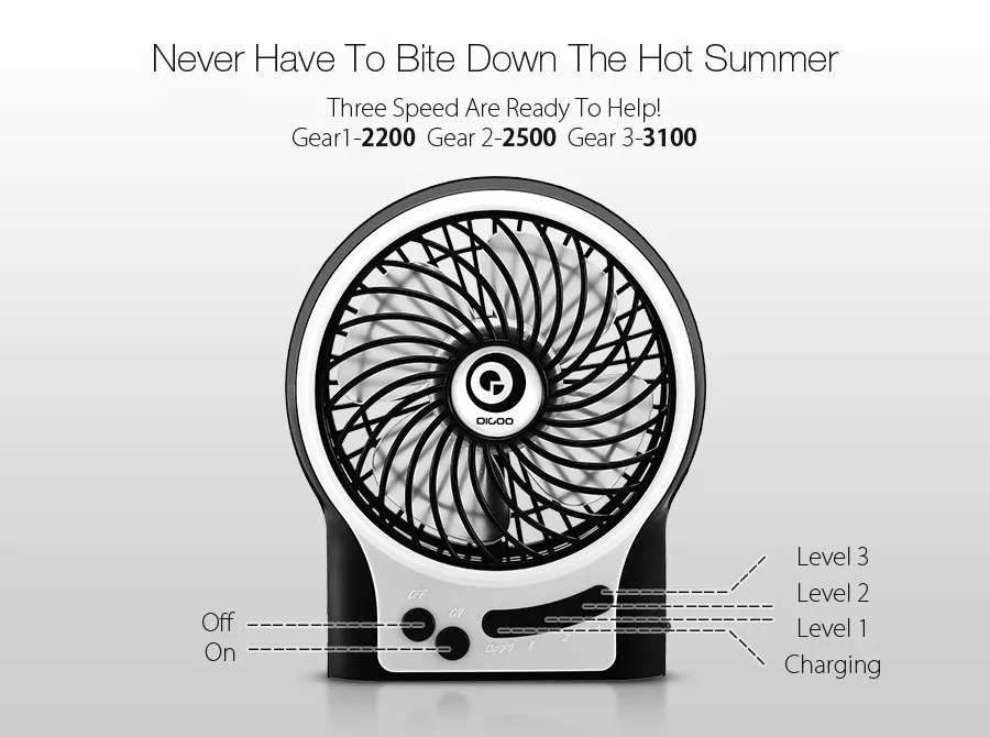 Digoo DF-002 4 Inch Portable Rechargeable Multifunctional USB Cooling Fan for Desktop Notebook Laptop