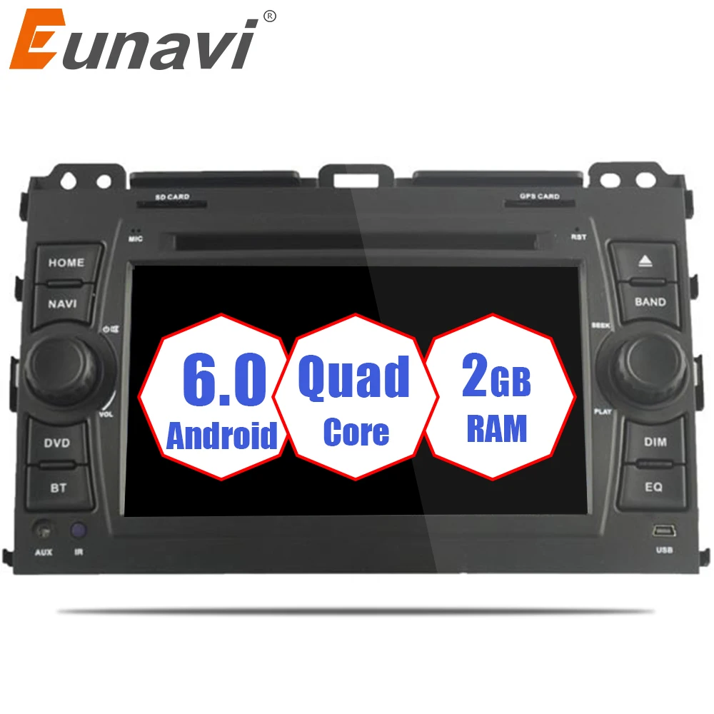 

Eunavi 4G LTE SIM quad Core 2 Din Android 6.0 Car DVD Player for Toyota Land Cruiser Prado 120 2002-2009 GPS Navi Radio 2G RAM