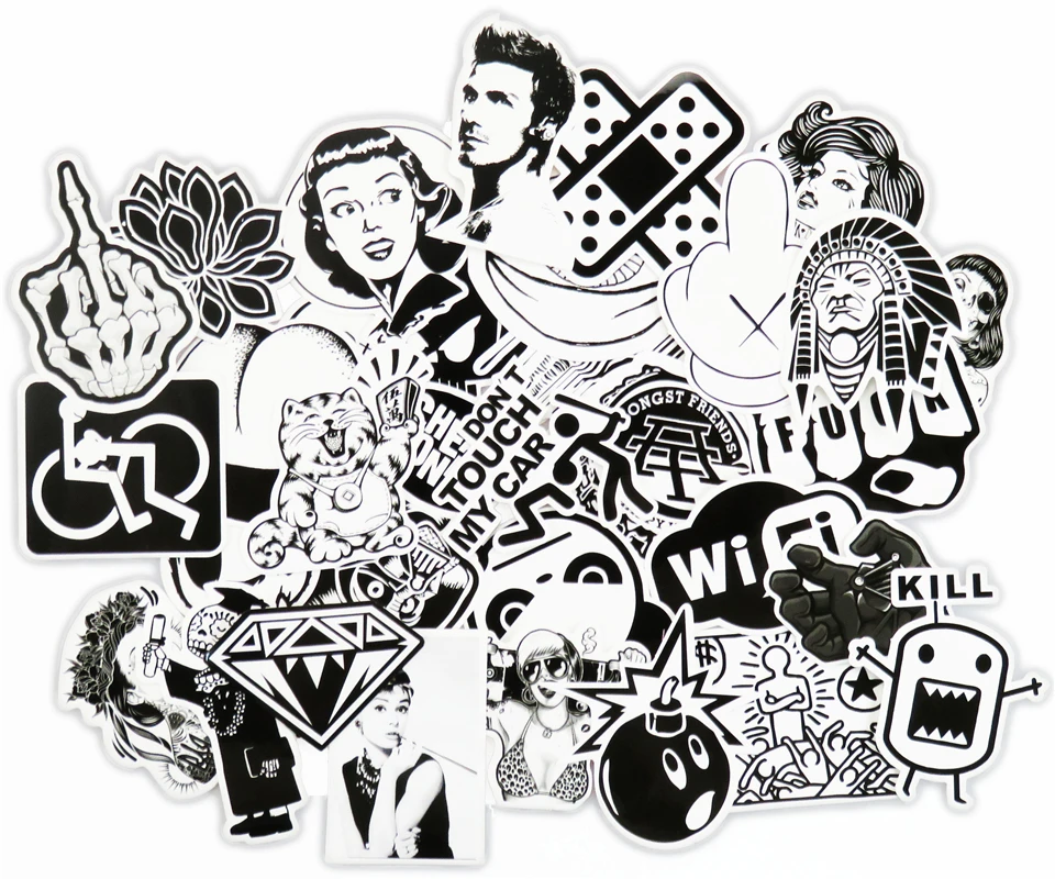 New 100 PCS Black and White font b Sticker b font Skateboard Graffiti font b Decal