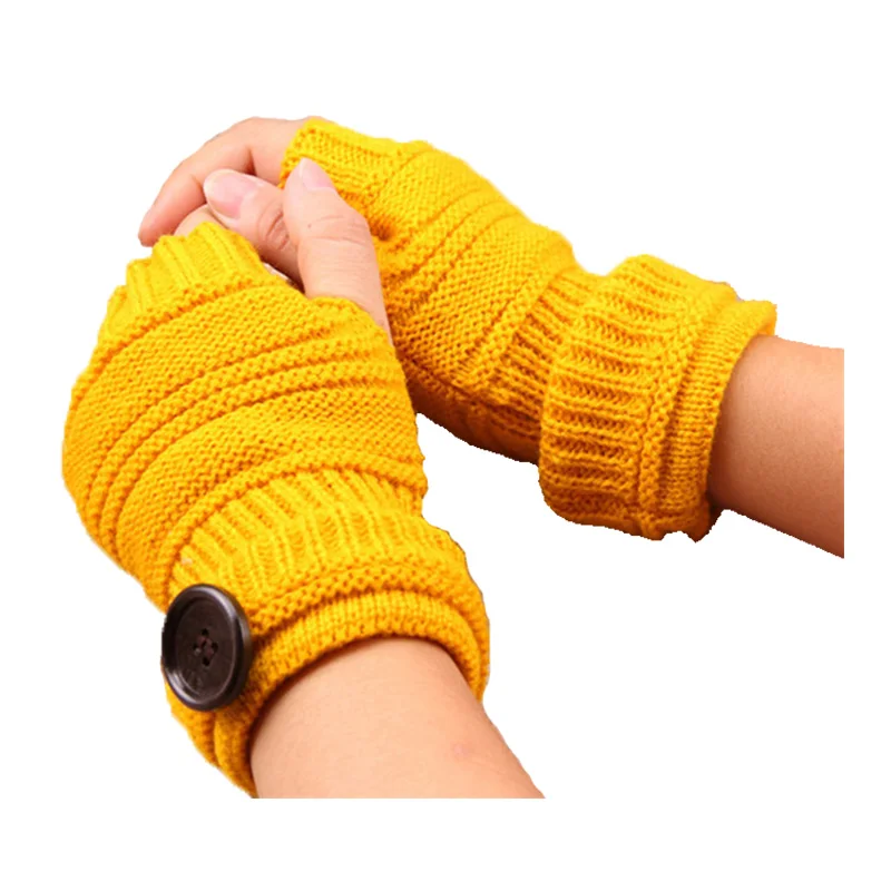Women's Knitting Wool Warm Mittens Girl Without Fingers Half Fingerless