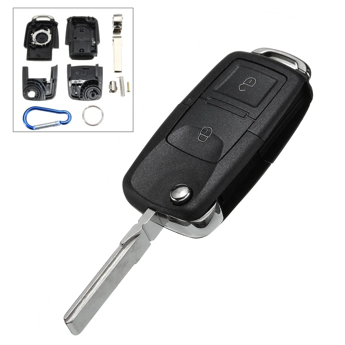

2 Buttons Remote Key Case Shell With Keychain Keyring Uncut For VW/GOLF/MK4/BORA Black Plastic