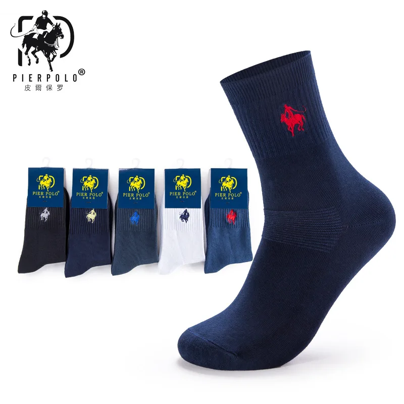 5 пар/лот PIER мужские поло Брендовые мужские носки с вышивкой зимние мужские носки из хлопка высокого качества прозрачные мужские носки