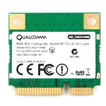

Dual Band Atheros WiFi Bluetooth Card 433Mbps Qualcomm AW-CM251HMB 802.11a/b/g/n/ac 2.4/5G BT 4.0 Wireless Mini PCI-E Wlan