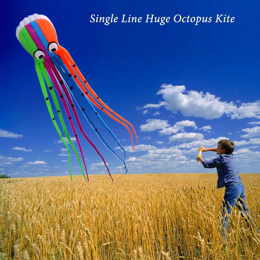 

Kite 800cm/26ft Kite 8 Long Tails Single Line Huge Octopus Kite Soft Frameless Kite Squid Kite Children Adults Beach Flying Toys