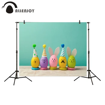 

Allenjoy kids background for photography easter holiday cute handmade eggs bunny chicks party hats backdrop newborn photocall