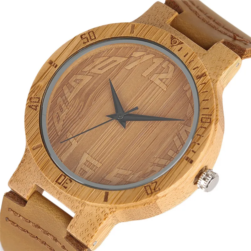 

Minimalist Natural Bamboo Wood Watch Male Handmade Simple Mens Sports Quartz Wristwatch Arabic Numbers reloj de hombre 2019