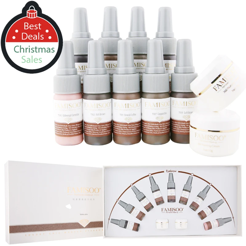 

FAMISOO 11pcs/set Permanent Makeup Pigment Professional Permanent Makeup Ink Supply Set For Eyebrow Make up Tattoo Kit pigmento