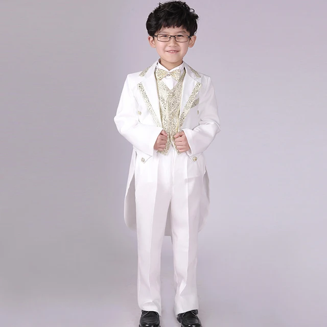 Boys Tails Suits White Gold Tuxedo Suit For Weddings Kids Occasion Boys Tails Suits White Gold Tuxedo Suit For Weddings Kids Occasion Terno Meninos Wedding Clothes