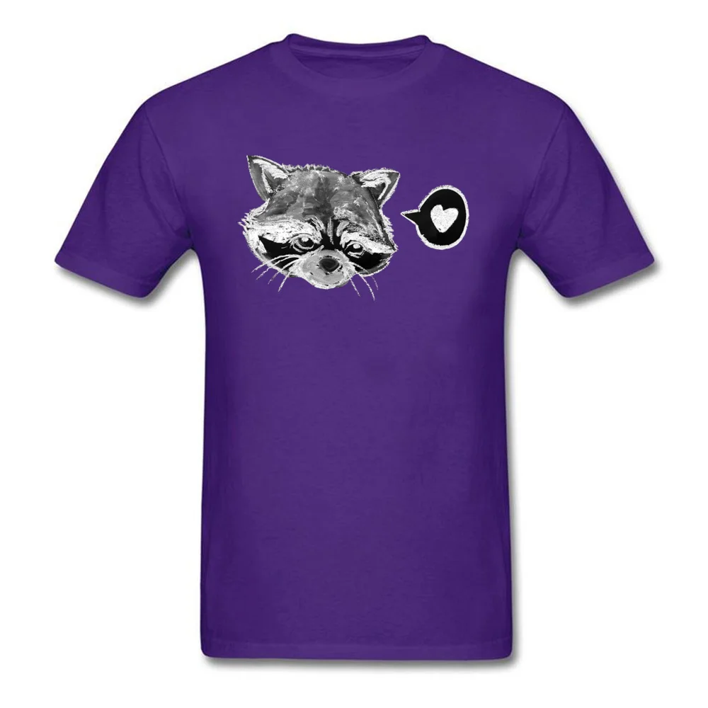 Design Racoon Love Crew Neck T Shirt April FOOL DAY Tops Tees Short Sleeve for Men Brand 100% Cotton Fabric 3D Printed T-Shirt Racoon Love purple