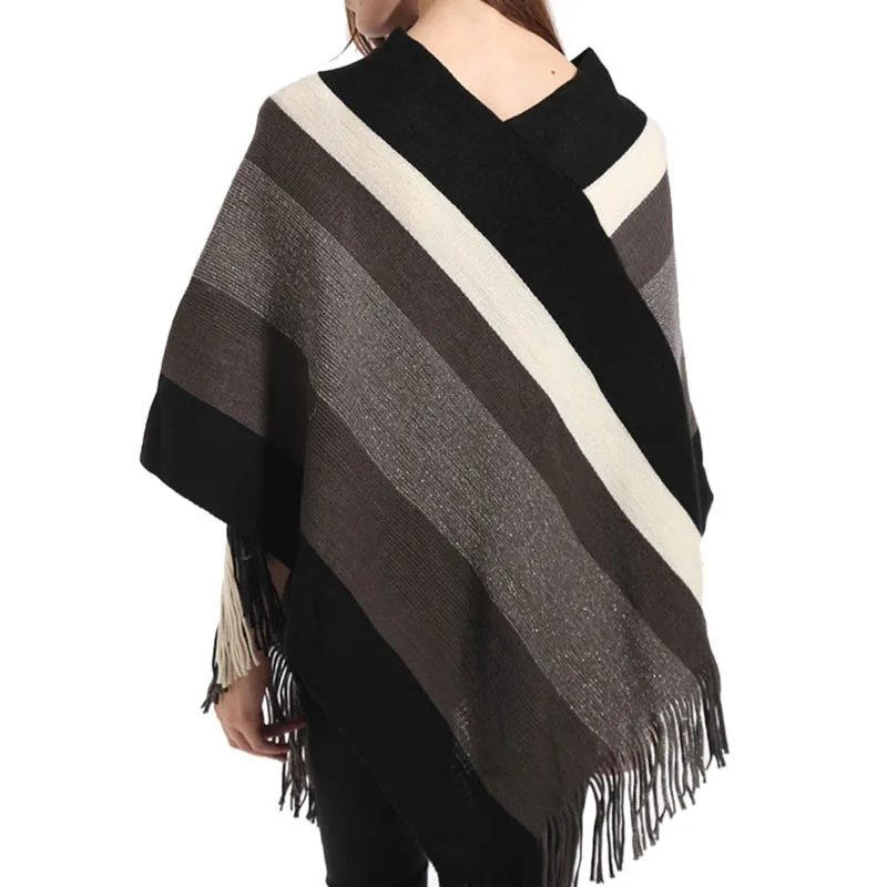 

Autumn Winter Fashion Women Scarves Tassels Stripped knitted Women Poncho Scarves Female Pullover Tops Outwear