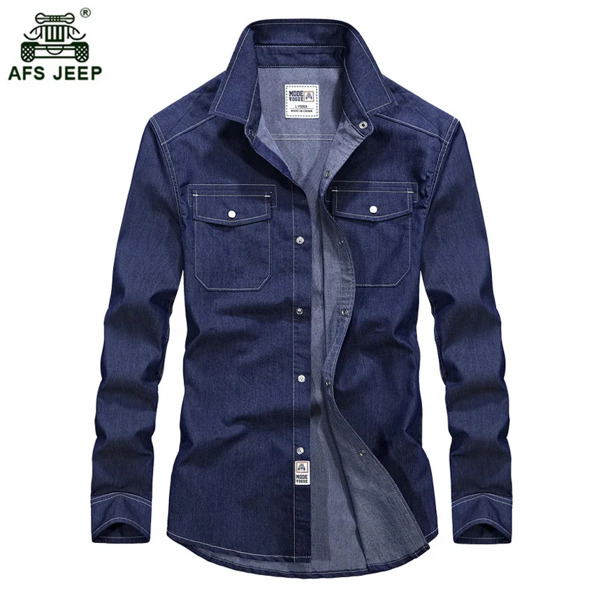2017 New Spring Men's Denim Dress Shirts Male Full Sleeve Cotton Two