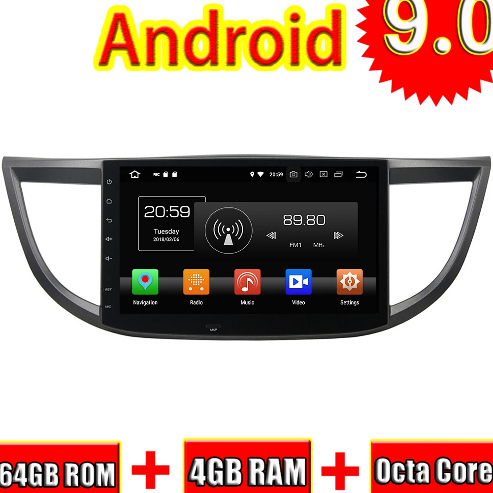 Topnavi Android 9.0 Car Head Unit Player Audio for Honda CRV 2012 2013