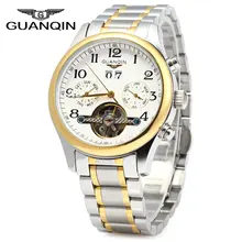 GUANQIN Men Calendar Tourbillon Mechanical Watch with Steel Band 10ATM Water Resistant Working Two Sub dials