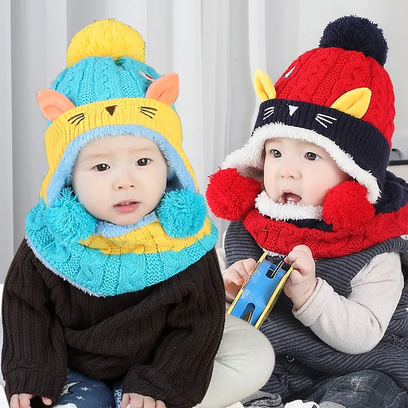 Winter Baby Hat And Scarf Cute Mouse Pattern Crochet Knitted Caps For ...