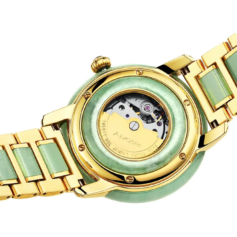 Новые женские часы Jade пара влюбленных часы мужские деловые часы Механические нефритовые алмазные позолоченные Безель креативные