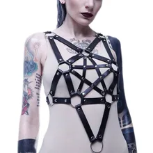 Новинка года, Готическая пентаграмма с рисунком звезды, укороченный Топ для женщин, сексуальная открытая кожаная майка, рейверская праздничная одежда, вечерние топы, клубная одежда