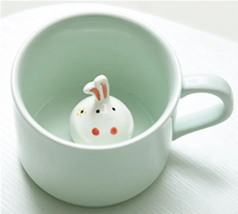 Креативные керамические 3D кружки с животными, милые Мультяшные кофейные кружки, чашки, маленькая емкость, чашка для чая, молока, чашки для домашнего офиса, посуда для напитков, хороший подарок - Цвет: White Rabbit