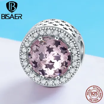 

Pink Crystal CZ 925 Sterling Silver Snowflake Radiant Charms Beads Fit Charm Bracelets Women Beads Silver 925 Jewelry ECC731