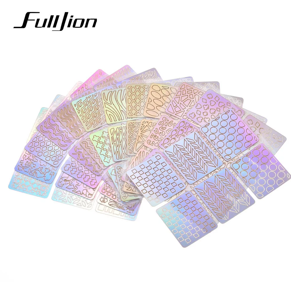 Fulljion лазерные полые наклейки для ногтей трафарет руководство по переводу шаблон