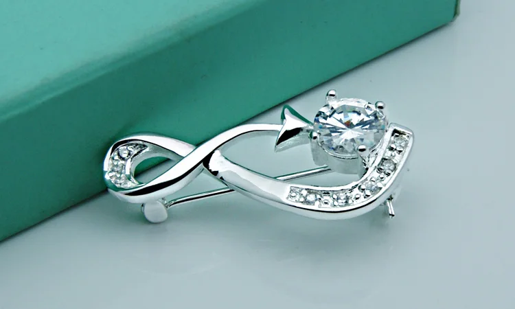 Женская Брошь из серебра 925 пробы с цирконами|silver brooch|925 sterling silver broochsterling brooch |