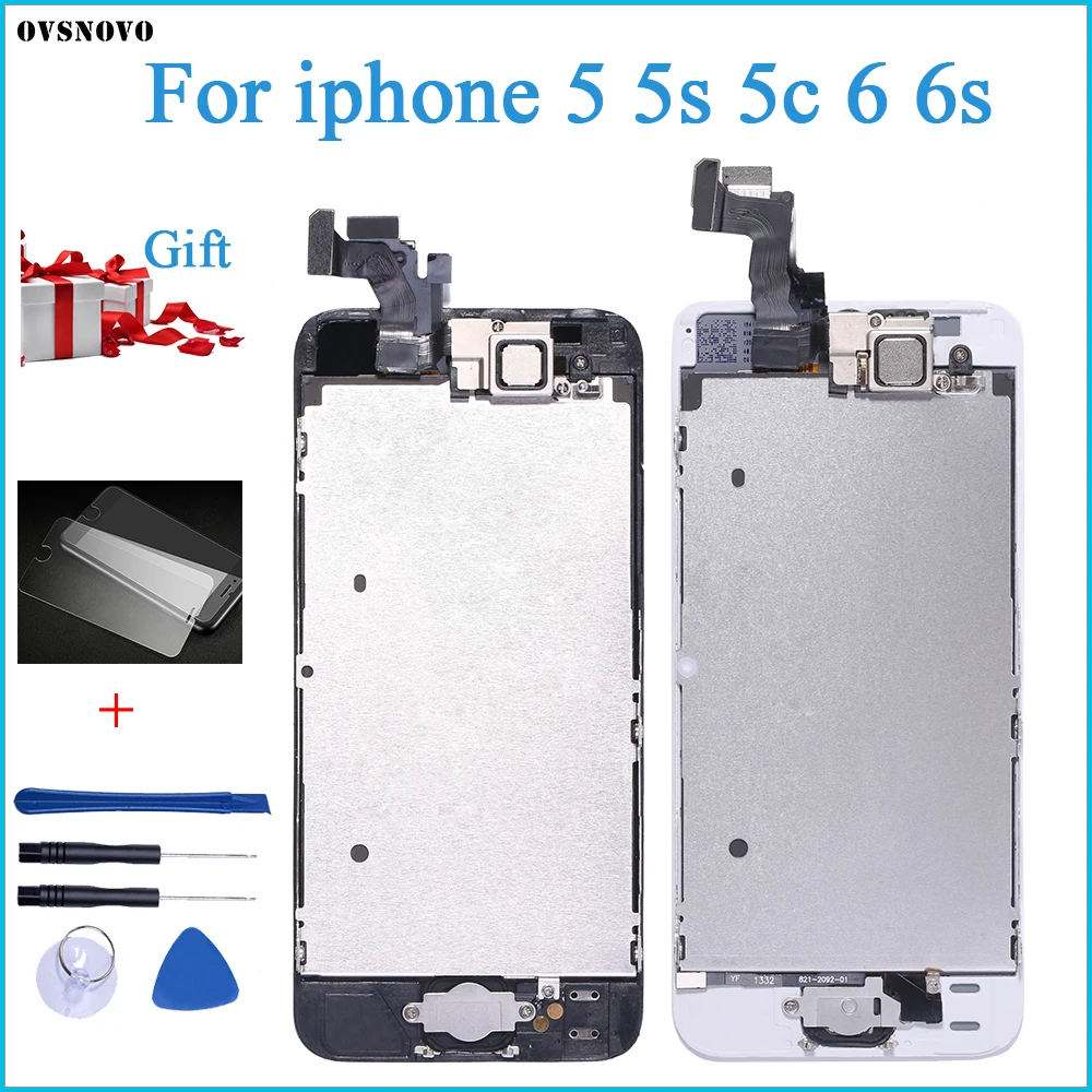 Pаспродажа Полная сборка ЖК дисплей для iPhone 5S 6s se 6 сенсорный экран дигитайзер Замена с кнопкой домой фронтальная камера полный ЖК дисплей