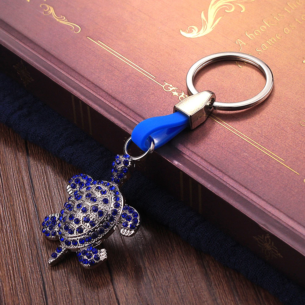 

Vicney Tortoise Animal Pattern Zinc Alloy Key Chain Blue Gems Keychain Trendy Beach Fresh style As Gift For Friend