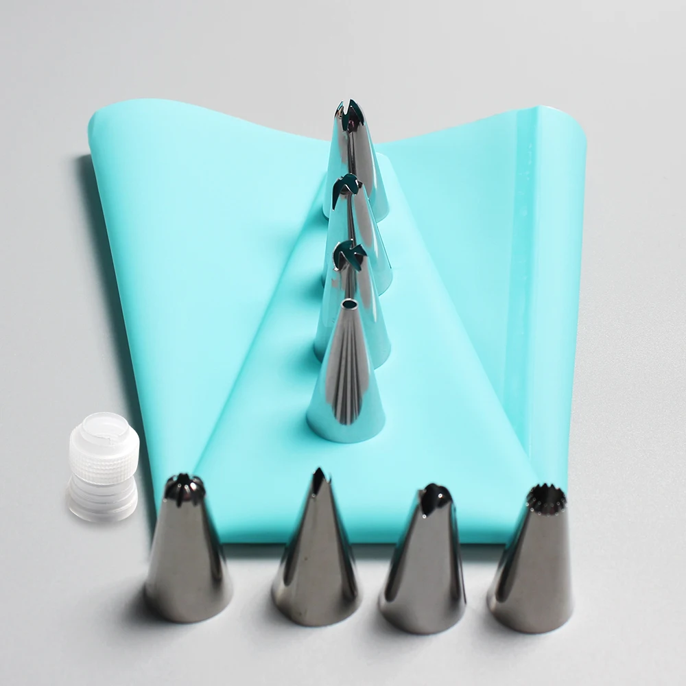 

10 PCS/Set Silicone Pastry Bag Tips Kitchen DIY Icing Piping Cream Reusable Pastry Bags +8 Nozzle Set Cake Decorating Tools