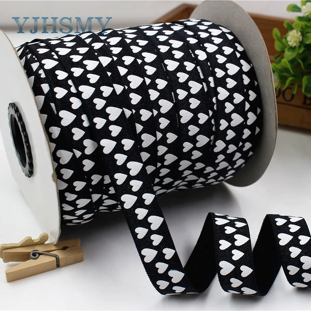 

YJHSMY E-18127-9,16 mm,5 yards heart printing elasticity Ribbon,DIY handmade hair accessories packaging decorative Material