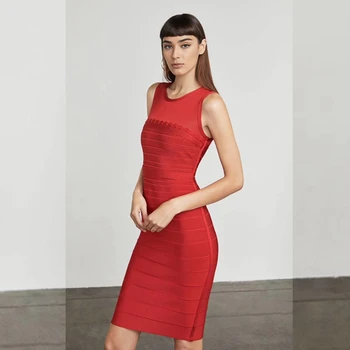 

2018 New Arrival Red Sleeveless Backless Lace Up Bandage Dress Vestidos Celebrity Clubwear wedding Elegant Hloow Out Mesh Festa