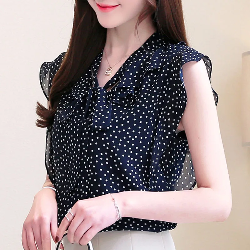 أزياء النساء قمم و البلوزات 2019 السيدات قمم harsjuku قميص بلوزة شيفون قميص أكمام القوس البولكا نقطة الخامس الرقبة 4126 50