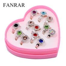 12 шт./компл. смешанные Цвет Хрустальный Подсолнух, ювелирные изделия, кольца на детей и девочек, регулируемый Стразы серебряные обручальные кольца вечерние подарок