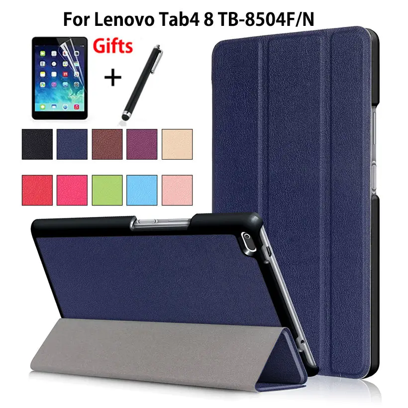 Ultra Slim Case для lenovo Tab4 8 TB-8504X TB-8504F TB-8504N 8 "Smart Cover принципиально Tablet PU раскладной стенд кожи Shell + пленка + ручка