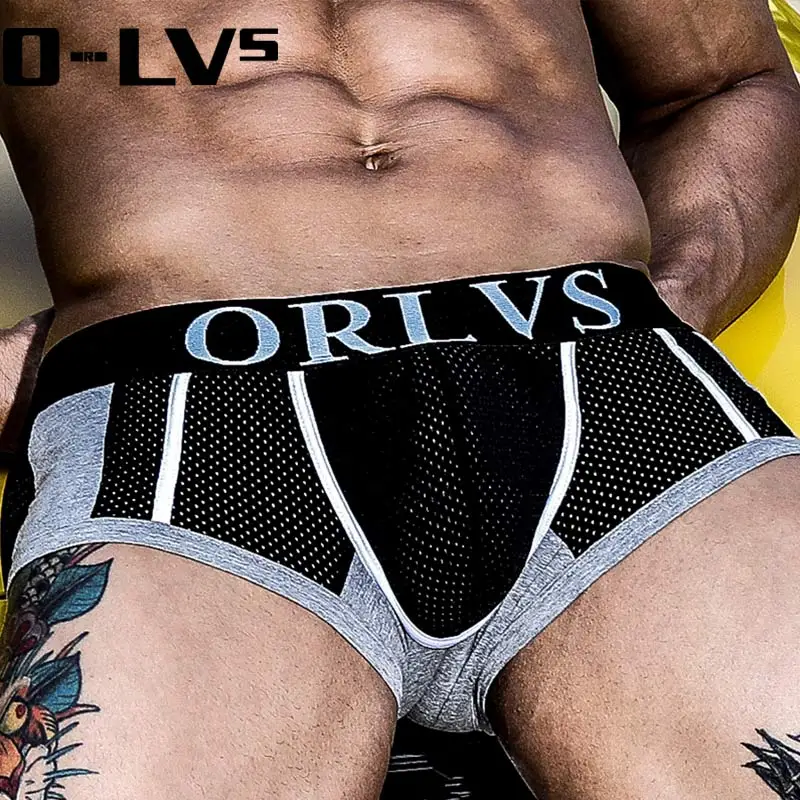 

ORLVS Mesh Underwear Boxer Men Cotton Sexy Underwear Men BoxerShorts Mesh Cueca Panties Boxer Shorts Breathable Soft OR92