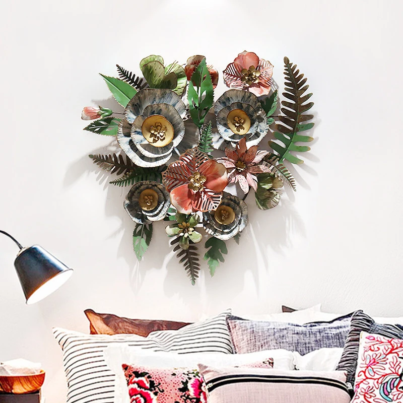 

Modern Luxury Wrought Iron Wall Hanging Fake Flowers Crafts Wall Mural Decoration Creative 3D Stereo Wall Sticker Ornament Decor