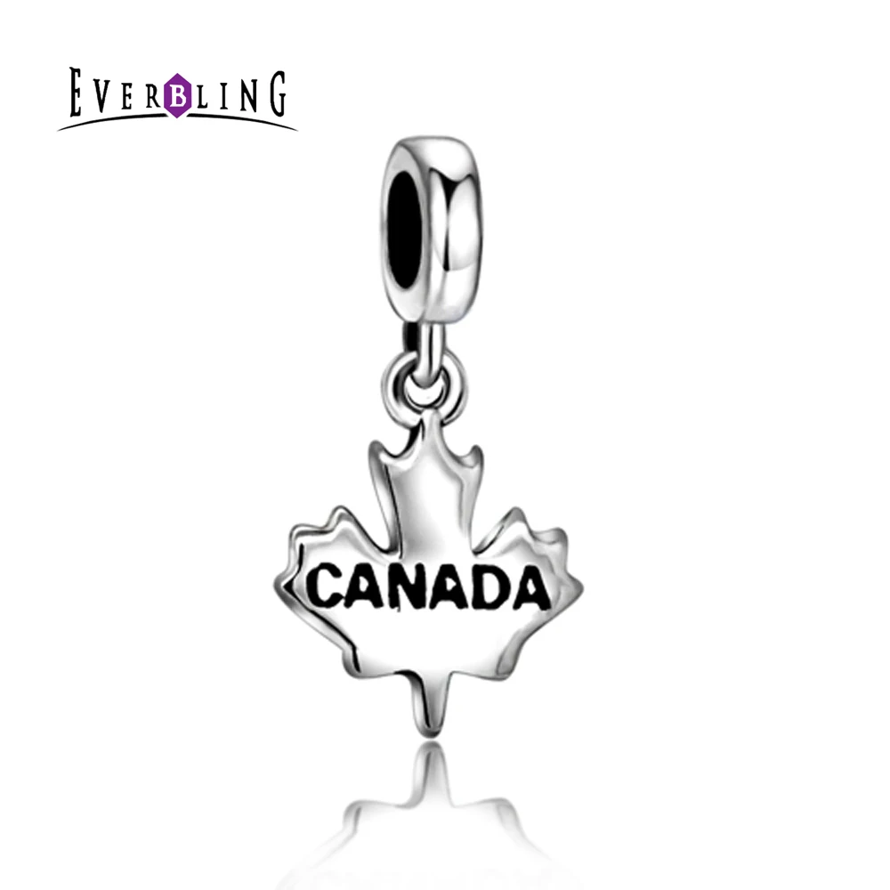 Black Enamel Canada Maple Leaf 100 925 Sterling Silver Charm Beads Fit