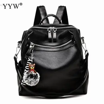 

Pu Leather Motorcycle Bags For Women 2018 Black Girl Large Capacity Back Pack Casual Backpack Female Travel Bag Fur Shoulder Bag