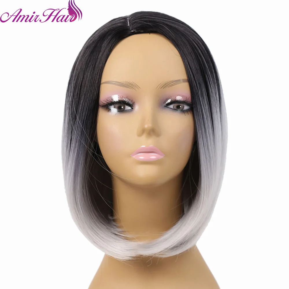 Amir Hair 12inch Synthetic Short Ombre Grey BoBo Wig with 6 Colors for Choose Short Wigs For
