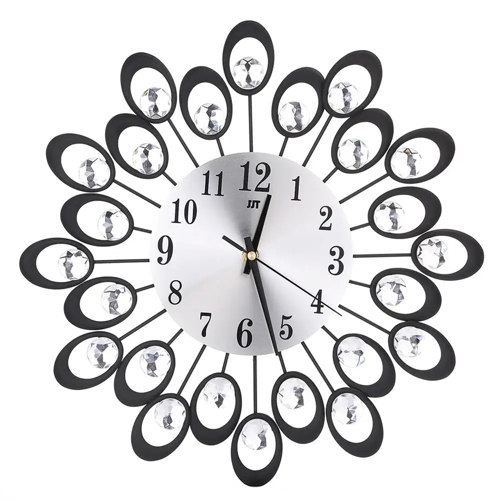 

2017 Gold/Black Fashion Watches Inlaid Diamond Flower Living Room Silence Bedroom Hall Wall Metal Wall Clock