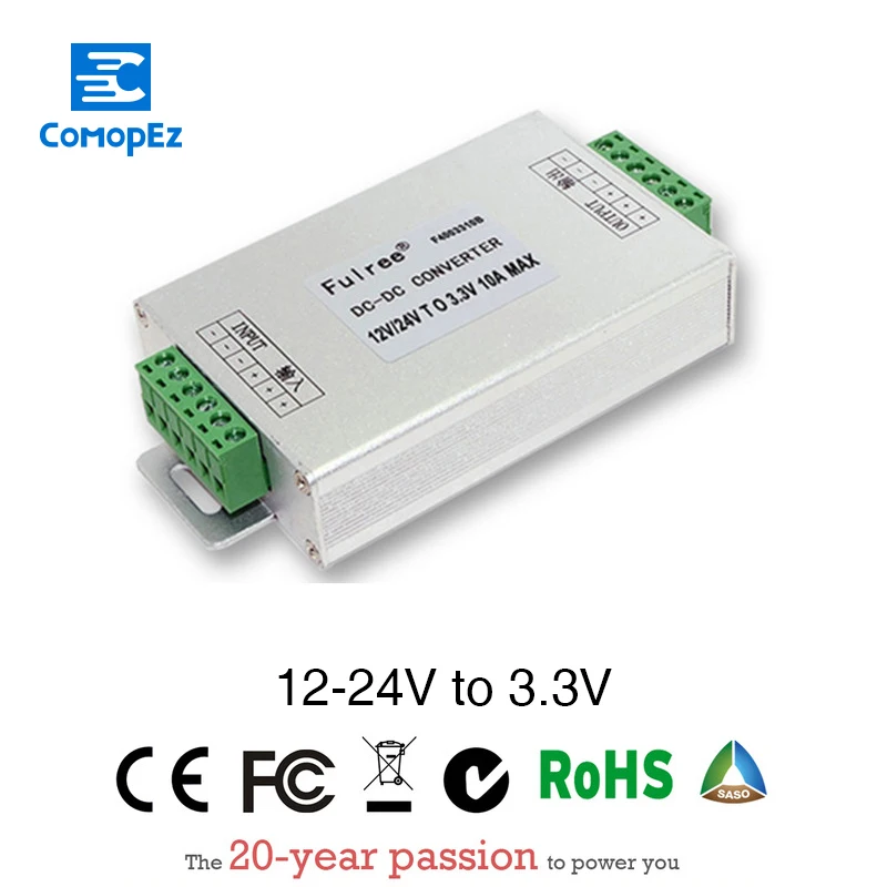 

Power Supply Converter DC/DC Step-down 12V/24V to 3.3V10A Waterproof Control Car Module Auto Protection Size 97*62.5*23.5mm