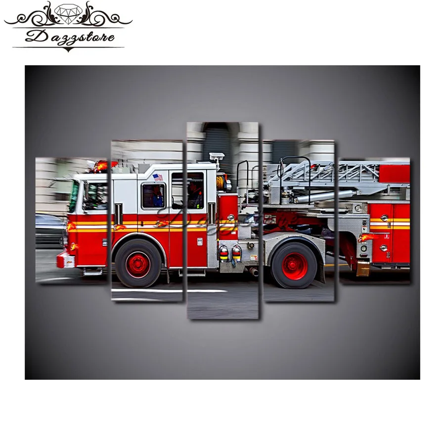 

Needlework Diy Diamond painting Cross Stitch Full Diamond Embroidery Diamond Mosaic Red Firefighting Car Decorative Wall 5PCS