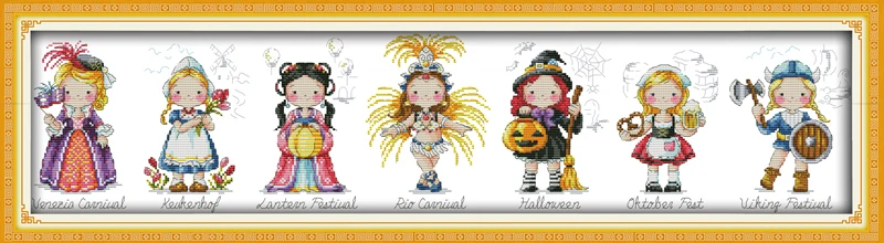 

World festival - girl, counted printed on fabric DMC 14CT 11CT Cross Stitch kits,embroidery needlework Sets, Home Decor