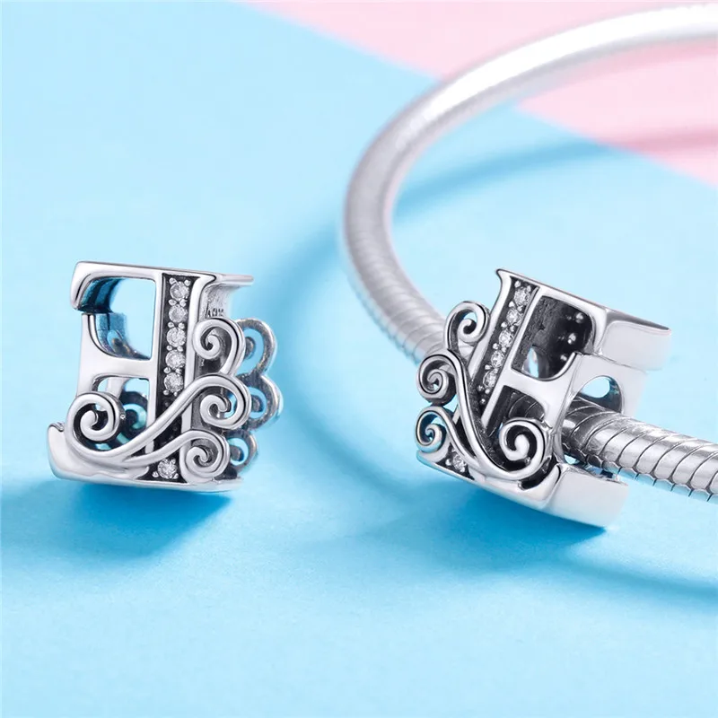 Fit Pandora браслет из стерлингового серебра 925 пробы Белый CZ резные английские буквы талисманы милый дизайн алфавит в форме бусины Изготовление ювелирных изделий - Цвет: E